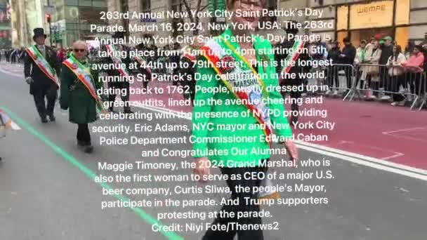 263 Щорічний Парад Дня Святого Патрика Нью Йорку Березня 2024 — стокове відео