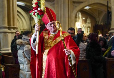 Palm Sunday. March 24, 2024, New Yor, USA : Cardinal Timothy Dolan led the mass at St. Patrick Cathedral in New York City on Palm Sunday this morning. Devotees globally congregate to observe Palm Sunday clipart