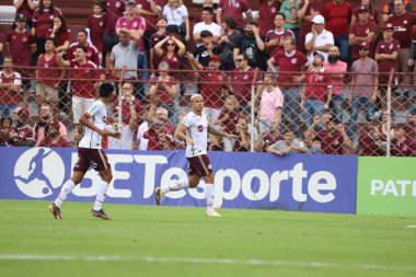 Sao Paulo (SP), 03/24/2024 - Player Batista da Ferroviaria scores and celebrates his goal in a match between Juventus against Ferroviaria valid for the quarter-finals of Paulistao A2 clipart