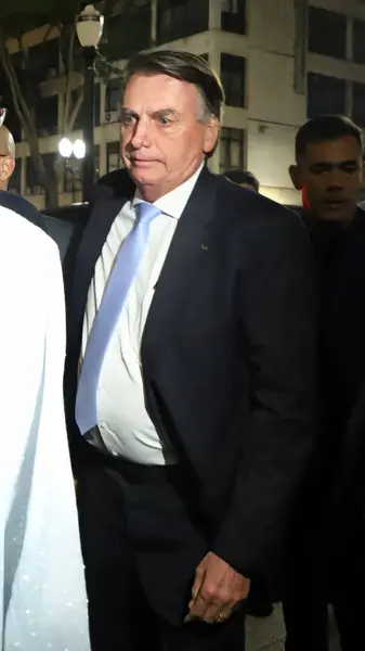 サンパウロ ブラジル 2024 ブラジルの元大統領ジャイール メッシアス ボルソナロは 今週月曜日にサンパウロ市議会によって開催されたイベントで彼の妻ミシェル ボルソナロを敬意を表して話します — ストック写真