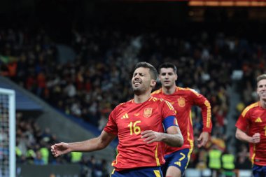 MADRID (ES) 03 / 26 / 2024 - İspanyol oyuncu Rodri, İspanya ile Brezilya arasında oynanan ve Santiago Bernabeu Stadyumu 'nda oynanan milli takımların Dostları maçında golünü kutladı