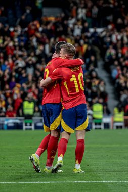 MADRID (ES) 03 / 26 / 2024 - Oyuncu Dani Olmo, İspanya ile Brezilya arasında oynanan ve Santiago Bernabeu Stadyumu 'nda düzenlenen milli takımların Dostları maçında golünü kutluyor.