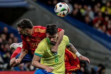 MADRID (ES) 03 / 26 / 2024 - Oyuncu Lucas Paqueta, İspanya ile Brezilya arasında oynanan ve Madrid 'deki Santiago Bernabeu Stadyumu' nda düzenlenen milli takımların dostları için geçerli olan maçta