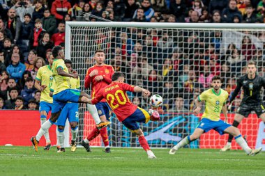 MADRID (ES) 03 / 26 / 2024 - Oyuncu Vinicius Junior, İspanya ile Brezilya arasında oynanan ve Madrid 'deki Santiago Bernabeu Stadyumu' nda düzenlenen milli takımların dostları için geçerli olan maçta