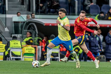 MADRID (ES) 03 / 26 / 2024 - Oyuncu Lucas Paqueta, İspanya ile Brezilya arasında oynanan ve Madrid 'deki Santiago Bernabeu Stadyumu' nda düzenlenen milli takımların dostları için geçerli olan maçta