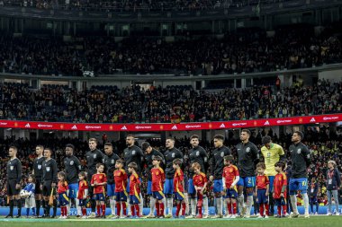 MADRID (ES) 03 / 26 / 2024 - Brezilya takımı, İspanya ile Brezilya arasında oynanan ve bu salı günü Madrid 'deki Santiago Bernabeu Stadyumu' nda oynanan maç sırasında,. 