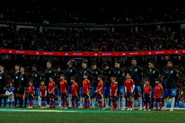 MADRID (ES) 03 / 26 / 2024 - Brezilya takımı, İspanya ile Brezilya arasında oynanan ve bu salı günü Madrid 'deki Santiago Bernabeu Stadyumu' nda oynanan maç sırasında,. 