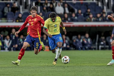 MADRID (ES) 03 / 26 / 2024 - Madrid 'deki Santiago Bernabeu Stadyumu' nda oynanan ve İspanya ile Brezilya arasında oynanan maçta Endrick 'in attığı top,