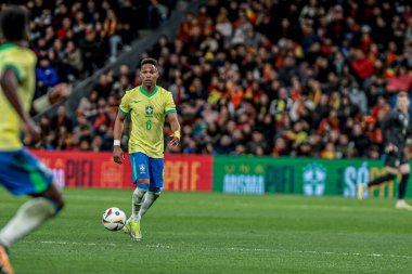 MADRID (ES) 03 / 26 / 2024 - Oyuncu Wendell, İspanya ile Brezilya arasında oynanan ve bu salı günü Madrid 'deki Santiago Bernabeu Stadyumu' nda düzenlenen Ulusal Takım Arkadaşları için geçerli olan maçta,. 