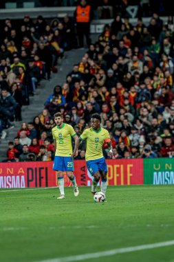 MADRID (ES) 03 / 26 / 2024 - Oyuncu Vinicius Junior, İspanya ile Brezilya arasında oynanan ve Madrid 'deki Santiago Bernabeu Stadyumu' nda düzenlenen milli takımların dostları için geçerli olan maçta