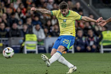 MADRID (ES) 03 / 26 / 2024 - Bu Salı günü Madrid 'deki Santiago Bernabeu Stadyumu' nda oynanan İspanya ve Brezilya Millî Takım Arkadaşları için geçerli bir maç olan 