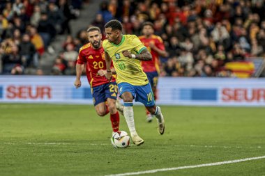 MADRID (ES) 03 / 26 / 2024 - Oyuncu Lucas Paqueta, İspanya ile Brezilya arasında oynanan ve Madrid 'deki Santiago Bernabeu Stadyumu' nda düzenlenen milli takımların dostları için geçerli olan maçta