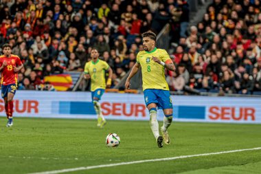 MADRID (ES) 03 / 26 / 2024 - Oyuncu Lucas Paqueta, İspanya ile Brezilya arasında oynanan ve Madrid 'deki Santiago Bernabeu Stadyumu' nda düzenlenen milli takımların dostları için geçerli olan maçta