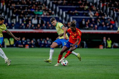 MADRID (ES) 03 / 26 / 2024 - İspanyol ve Brezilyalı oyuncu Nico Williams, Madrid 'deki Santiago Bernabeu Stadyumu' nda düzenlenen milli takımların Friendlies 'i için geçerli.