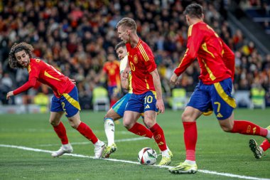 MADRID (ES) 03 / 26 / 2024 - Oyuncu Dani Olmo, İspanya ile Brezilya arasında oynanan ve Madrid 'deki Santiago Bernabeu Stadyumu' nda düzenlenen milli takımların dostları için geçerli olan maçta