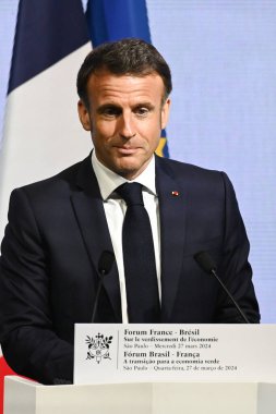 Sao Paulo (SP), Brezilya 03 / 28 / 2024 Emmanuel Macron Başkanı Fransa 8. Brezilya Fransa Ekonomik Forumu sırasında bu Çarşamba Sao Paulo 'daki Avenida Paulista' daki Fiesp genel merkezinde konuştu. 