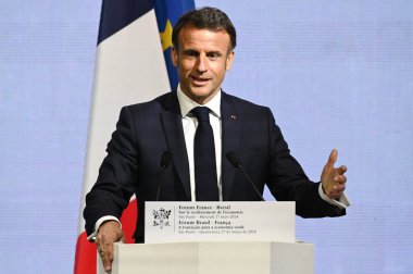 Sao Paulo (SP), Brezilya 03 / 28 / 2024 Emmanuel Macron Başkanı Fransa 8. Brezilya Fransa Ekonomik Forumu sırasında bu Çarşamba Sao Paulo 'daki Avenida Paulista' daki Fiesp genel merkezinde konuştu. 