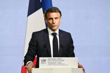 Sao Paulo (SP), Brezilya 03 / 28 / 2024 Emmanuel Macron Başkanı Fransa 8. Brezilya Fransa Ekonomik Forumu sırasında bu Çarşamba Sao Paulo 'daki Avenida Paulista' daki Fiesp genel merkezinde konuştu. 