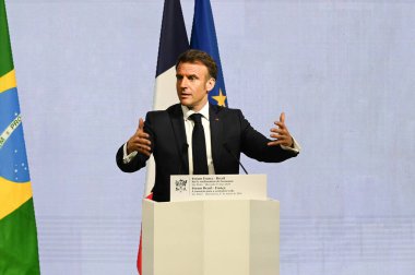 Sao Paulo (SP), Brezilya 03 / 28 / 2024 Emmanuel Macron Başkanı Fransa 8. Brezilya Fransa Ekonomik Forumu sırasında bu Çarşamba Sao Paulo 'daki Avenida Paulista' daki Fiesp genel merkezinde konuştu. 