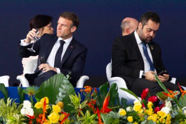 Rio de Janeiro (RJ) Brazil 03 / 27 / 2024 - Cumhurbaşkanları Luiz Inacio Lula da Silva (PT) ve Fransız Emmanuel Macron, bu Çarşamba sabahı Brezilya Donanması 'ndan Tonelero denizaltısının açılışını gerçekleştirdiler.. 