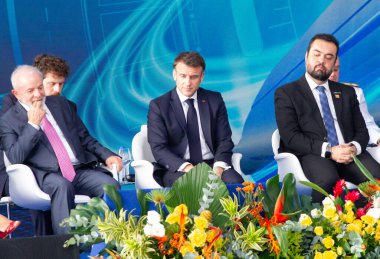 Rio de Janeiro (RJ) Brazil 03 / 27 / 2024 - Cumhurbaşkanları Luiz Inacio Lula da Silva (PT) ve Fransız Emmanuel Macron, bu Çarşamba sabahı Brezilya Donanması 'ndan Tonelero denizaltısının açılışını gerçekleştirdiler.. 