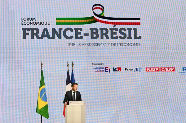 Sao Paulo (SP), Brezilya 03 / 28 / 2024 Emmanuel Macron Başkanı Fransa 8. Brezilya Fransa Ekonomik Forumu sırasında bu Çarşamba Sao Paulo 'daki Avenida Paulista' daki Fiesp genel merkezinde konuştu. 