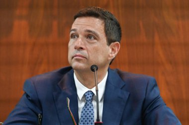 Sao Paulo (SP), Brezilya 03 / 28 / 2024 - Roberto Campos Neto Merkez Bankası Başkanı ve Diogo Guillen Ekonomi Politikası Müdürü, 2024 Enflasyon Raporunu sunmak üzere düzenlediği basın toplantısında