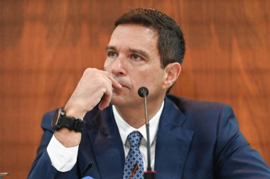 Sao Paulo (SP), Brezilya 03 / 28 / 2024 - Roberto Campos Neto Merkez Bankası Başkanı ve Diogo Guillen Ekonomi Politikası Müdürü, 2024 Enflasyon Raporunu sunmak üzere düzenlediği basın toplantısında