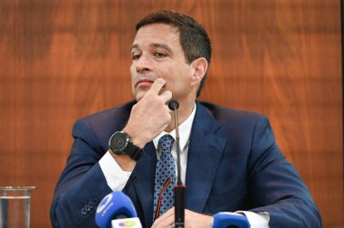 Sao Paulo (SP), Brezilya 03 / 28 / 2024 - Roberto Campos Neto Merkez Bankası Başkanı ve Diogo Guillen Ekonomi Politikası Müdürü, 2024 Enflasyon Raporunu sunmak üzere düzenlediği basın toplantısında