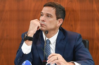 Sao Paulo (SP), Brezilya 03 / 28 / 2024 - Roberto Campos Neto Merkez Bankası Başkanı ve Diogo Guillen Ekonomi Politikası Müdürü, 2024 Enflasyon Raporunu sunmak üzere düzenlediği basın toplantısında