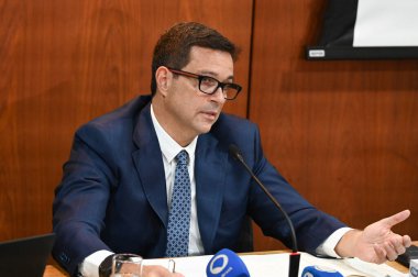 Sao Paulo (SP), Brezilya 03 / 28 / 2024 - Roberto Campos Neto Merkez Bankası Başkanı ve Diogo Guillen Ekonomi Politikası Müdürü, 2024 Enflasyon Raporunu sunmak üzere düzenlediği basın toplantısında