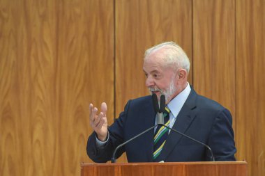 Brasilia (DF), Brezilya 03 / 28 / 2024 - Brezilya Cumhurbaşkanı Luis Inacio Lula da Silva ve First Lady Janja, Brezilya Cumhurbaşkanı Emmanuel Macron 'u Brezilya' daki Palacio do Planalto 'ya resmi bir ziyaret için kabul ettiler.