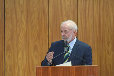 Brasilia (DF), Brezilya 03 / 28 / 2024 - Brezilya Cumhurbaşkanı Luis Inacio Lula da Silva ve First Lady Janja, Brezilya Cumhurbaşkanı Emmanuel Macron 'u Brezilya' daki Palacio do Planalto 'ya resmi bir ziyaret için kabul ettiler.