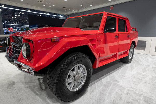 The New York International Auto Show 2024. March 27, 2024, New York, New York, USA: A Lamborghini LM/American seen on display during the International Auto Show press preview at the Jacob Javits Convention Center on March 27, 2024 in New York 