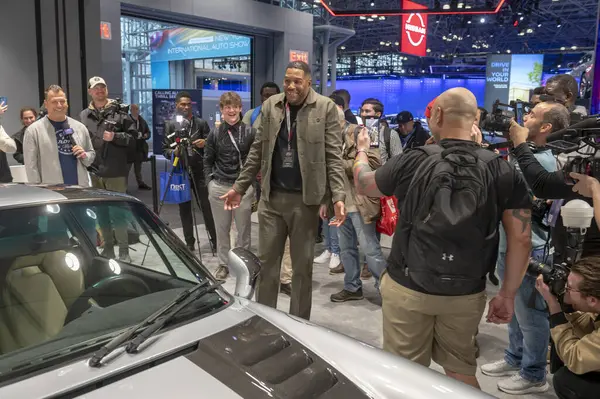 stock image The New York International Auto Show 2024. March 27, 2024, New York, New York, USA: Michael Strahan receives delivery of his Daydream car during the International Auto Show press preview at the Jacob Javits Convention Center on March 27, 2024 