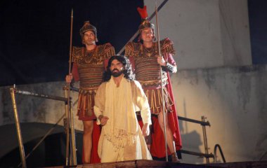 RIO DE JANEIRO (RJ) 03 / 29 / 2024 - AUTO DA PAIXAO / DE CRISTO / NA LAPA- Bu İyi Cuma, Auto da Paixao de Cristo Rio de Janeiro 'nun merkezindeki Arcos da Lapa' da sahnelenecek. Kültür Vekili Piskoposluk tarafından organize edildi.