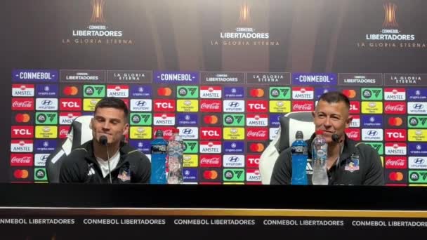 Press Conference Spanish Manolo Jimenez Team Manager Cerro Porteno Defeat — Stock Video