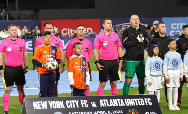 NYCFC Atlanta 'ya karşı. Nisan 06, 2024, New York, ABD: New York 'ta MLS normal sezonunda NYCFC ve Atlanta United FC arasında oynanan futbol maçı