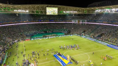 Sao Paulo (SP), Brezilya 04 / 07 / 2024 - Palmeiras oyuncuları Palmeiras ve Santos arasındaki maçtan sonra şampiyonluğu kutladılar, Sao Paulo 'daki Allianz Parque' da düzenlenen 2024 Paulista Futbol Şampiyonası Finali için geçerli.