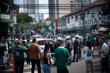 Sao Paulo (SP), Brezilya 04 / 7 / 2024 - Palmeiras ve Santos arasındaki maçtan önce taraftarlar, 2024 Paulista Futbol Şampiyonası finalinin ikinci ayağı için geçerli, Sao Paulo 'daki Allianz Parque' da düzenlendi.