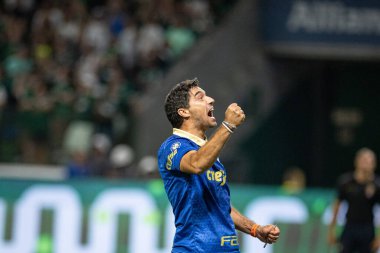 Sao Paulo (SP), Brezilya 04 / 7 / 2024 - Koç Abel Ferreira, Palmeiras ve Santos arasında oynanan maçtan sonra, Sao Paulo 'daki Allianz Parque' da düzenlenen 2024 Paulista Futbol Şampiyonası finalinin ikinci ayağı için kutlama yapıyor.