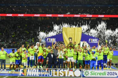 SAO PAULO (SP), Brezilya 04 / 07 / 2024 - Palmeiras takımı, Şampiyonluk Finali 'nin son maçında Santos' u yenerek Paulista Futbol Şampiyonası Serisi A 2024 kupasını kaldırdı. Allianz Park Stadyumu
