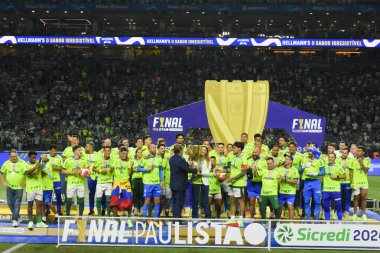 SAO PAULO (SP), Brezilya 04 / 07 / 2024 - Palmeiras takımı, Şampiyonluk Finali 'nin son maçında Santos' u yenerek Paulista Futbol Şampiyonası Serisi A 2024 kupasını kaldırdı. Allianz Park Stadyumu