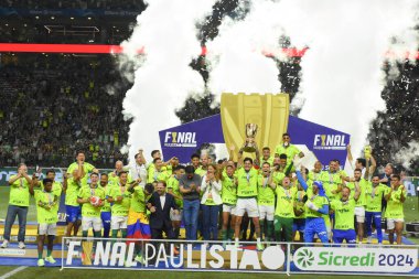 SAO PAULO (SP), Brezilya 04 / 07 / 2024 - Palmeiras takımı, Şampiyonluk Finali 'nin son maçında Santos' u yenerek Paulista Futbol Şampiyonası Serisi A 2024 kupasını kaldırdı. Allianz Park Stadyumu