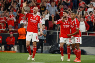 Lizbon (PT), 11 / 04 / 2024 - LIGA EUROPA / SL BENFICA x OLYMPIQUE DE MARSEILLE - Rafa (27) Benfica oyuncusu, Avrupa Ligi çeyrek finallerinin birinci ayağı için geçerli olan SL Benfica x Olympique de Marseille arasındaki maçı kutluyor. 