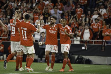 Lizbon (PT), 11 / 04 / 2024 - LIGA EUROPA / SL BENFICA x OLYMPIQUE DE MARSEILLE - Rafa (27) Benfica oyuncusu, Avrupa Ligi çeyrek finallerinin birinci ayağı için geçerli olan SL Benfica x Olympique de Marseille arasındaki maçı kutluyor. 