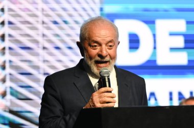 Sao Paulo (SP), Brezilya 04 / 12 / 2024 - Luiz Inacio Lula da Silva (PT) Brezilya Cumhurbaşkanı, (ANFAVEA) Motorlu Araç İmalat Ulusal Derneği 'nin yeni genel merkezinin açılış töreninde