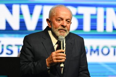 Sao Paulo (SP), Brezilya 04 / 12 / 2024 - Luiz Inacio Lula da Silva (PT) Brezilya Cumhurbaşkanı, (ANFAVEA) Motorlu Araç İmalat Ulusal Derneği 'nin yeni genel merkezinin açılış töreninde