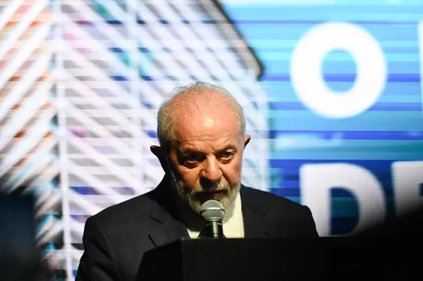 stock image Sao Paulo (SP), Brazil 04/12/2024 - Luiz Inacio Lula da Silva (PT) President of Brazil, during the inauguration ceremony of the new headquarters of the (ANFAVEA) National association of Motor Vehicle Manufacturing