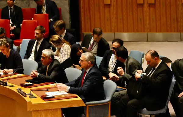 安全理事会会议 中东局势 2024年4月14日 联合国 美国纽约 安全理事会紧急会议 以色列和伊朗之间紧张局势升级导致的中东局势 — 图库照片